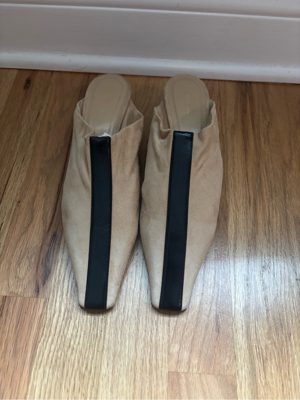 Celine Cream Pointed-Toe Slip-On Mules with Black Stripe - Picture 3 of 7